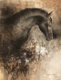 A. Q. Arif, Black Mare, 22 x 28 Inch, Charcoal & Oil on Canvas, Figurative Painting, AC-AQ-312